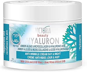 Victoria Beauty Face Cream (Age 40-55)- Day and Night Anti Aging Moisturiser with Hyaluronic Acid, Micro-Collagen, Retinol and Vitamin E- UVA/UVB Filter, 50ml