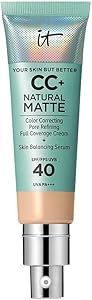IT Cosmetics Full Coverage Foundation, Natural Matte, Made with Hyaluronic Acid, SPF 40 Protection, Your Skin But Better CC+, Shade: Light, 32ml