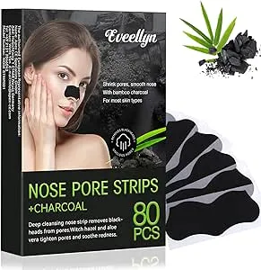 Eveellyn Blackhead Remover Strips, 80 Pcs pore strips, Pore Strips for Blackheads, Charcoal Deep Cleansing Blackhead Remover Strips for Women Men