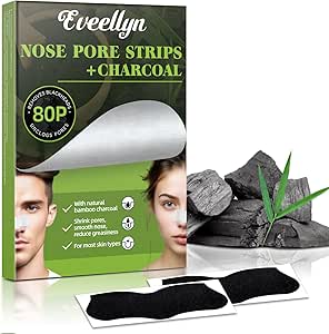 Eveellyn Blackhead Remover Strips, 80 Pcs Charcoal Pore Strips, Removes Blackheads and Unclogs Pores, Suitable for All Skin Types, Deep Cleansing Nose strips for Women and Men
