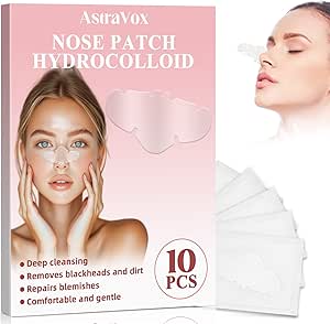 AstraVox Blackhead Remover Nose Pore Strips, Deep Cleansing, Hydrocolloid Patches for All Skin, Effectively Absorb Oil, Remove Blackheads, Dirt, Suitable for Men and Women, Easy to Use (10 Count)