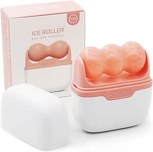 Ice Roller for Face and Eyes - Facial Skin Care Tools with 2 in 1 Face Roller and Travel Case, Self Care Gift for Men Women (Pink)